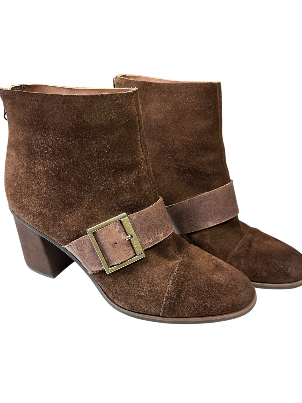 Korks By Kork-Ease Brown Distressed Leather Harness Ankle Boots Block Heel 8.5